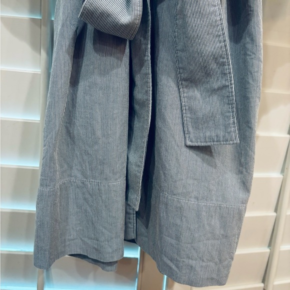 Everlane Cotton Weave Collarless Belted Shirtdress pinstripe Sz 6 pockets navy - Picture 6 of 16